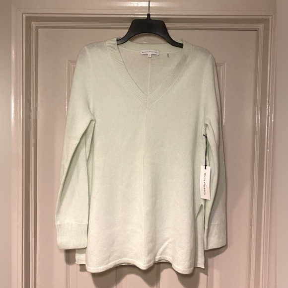NWT White + Warren Women’s Cashmere V-Neck Tunic Sweater Meadow Green Gift - Picture 2 of 7